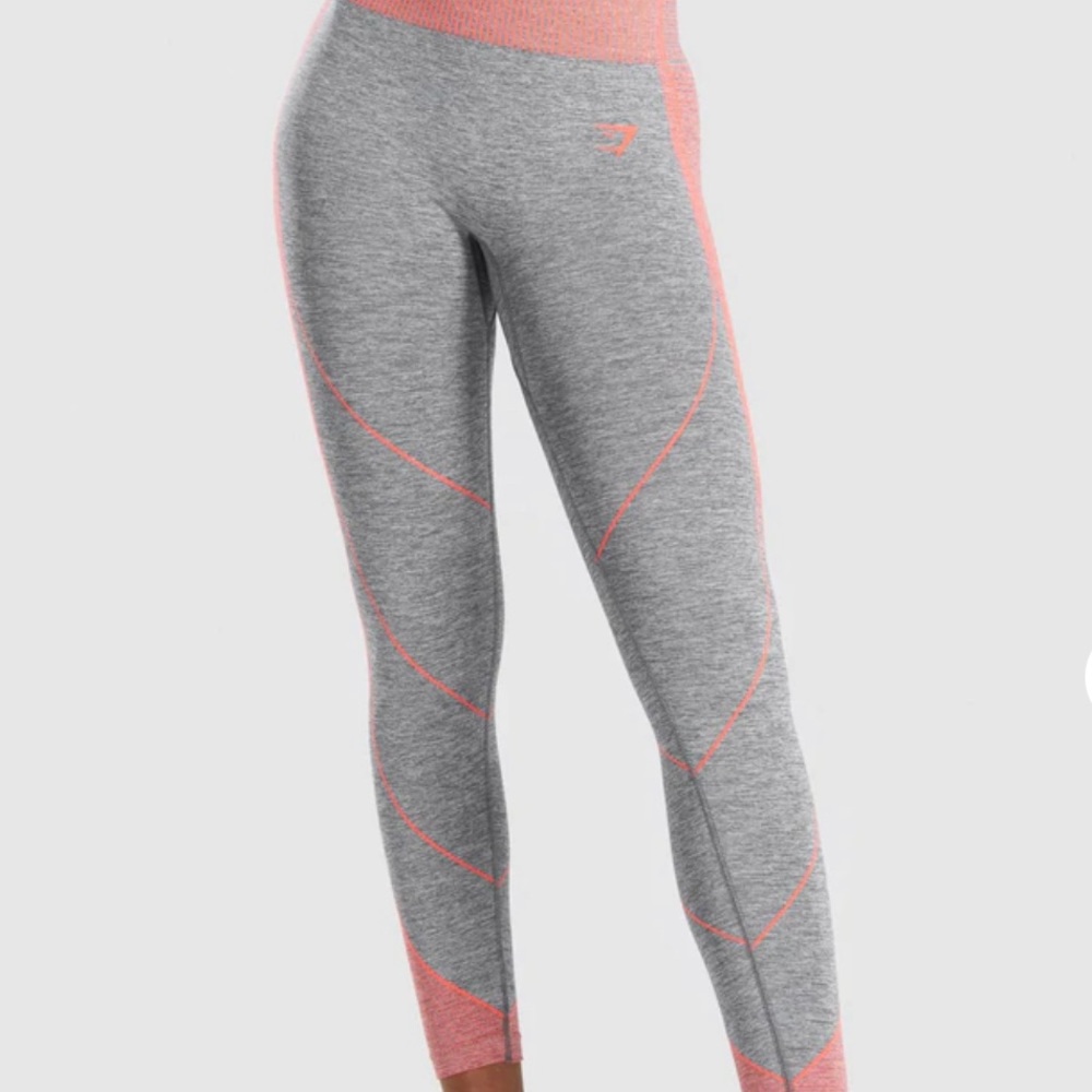 Gymshark Hyper-Amplify Charcoal Marl/ Fluo Coral Semaless Leggings
